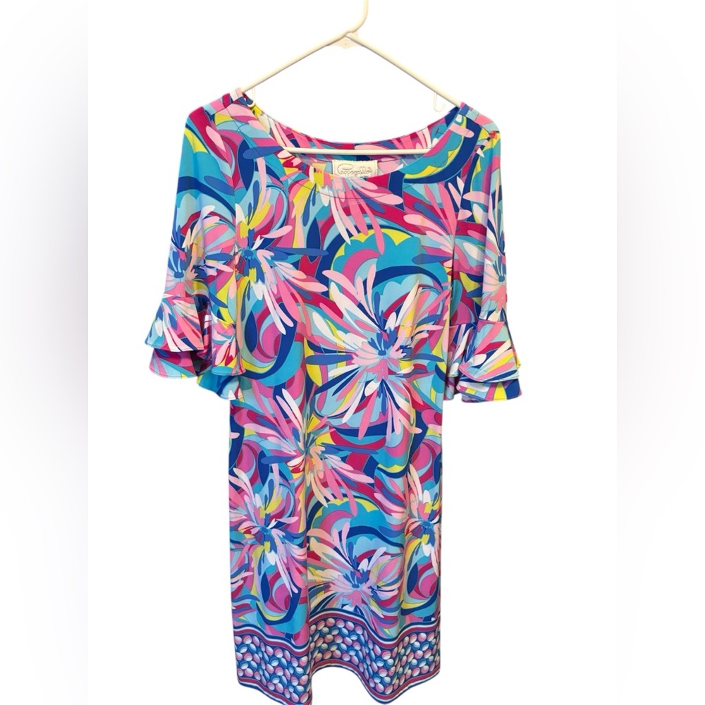 SOLD DURING LIVE Pappagallo Multicolor Floral Print Dress in Blue, Pink & Yellow